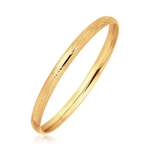 14k Yellow Gold Dome Style Childrens Bangle with Diamond Cuts (5.50 mm)