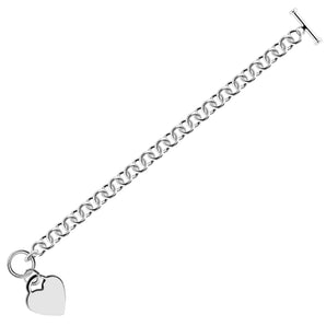 Sterling Silver Rhodium Plated Rolo Style Heart Charmed Chain Bracelet  (7.95 mm)