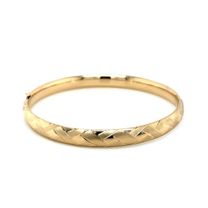 14k Yellow Gold Domed Bangle with a Weave Motif (6.00 mm)