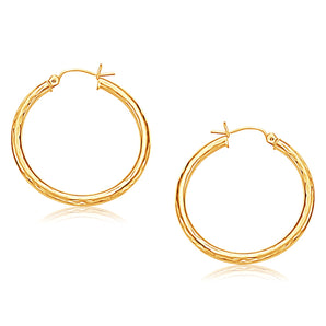 14k Yellow Gold Hoop Earring with Diamond-Cut Finish (3x30mm)