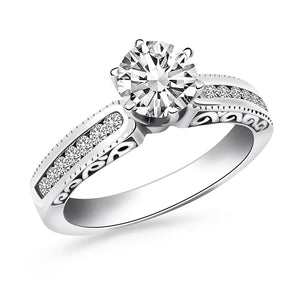 14k White Gold Channel Set Engagement Ring Mounting with Engraved Sides