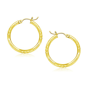 14k Yellow Gold Diamond Cut Hoop Earrings (3x20mm)