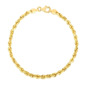 14k Yellow Gold Solid Diamond Cut Rope Bracelet (4.00 mm)