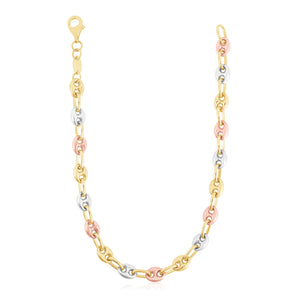 14k Tri Color Gold High Polish Puffed Mariner Link Chain (4.90 mm)