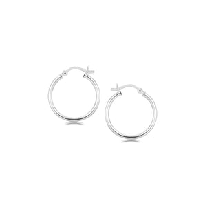 Sterling Silver Polished Thin Hoop Earrings with Rhodium Plating (2x20mm)