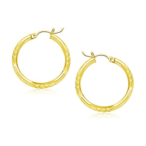 10k Yellow Gold Diamond Cut Hoop Earrings (3x20mm)