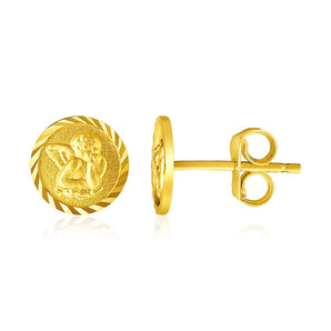 14k Yellow Gold Round Angel Post Earrings(8mm)