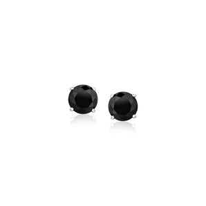 14k White Gold Stud Earrings with Black Faceted Cubic Zirconia(5mm)