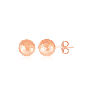 14k Rose Gold Ball Earrings with Faceted Texture