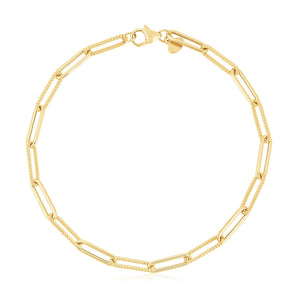 14k Yellow Gold High Polish Alternating Bead Paperclip Bracelet (3.5mm)