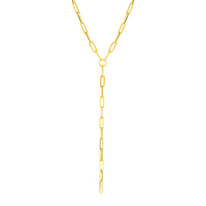 14k Yellow Gold Paperclip Chain Lariat Necklace