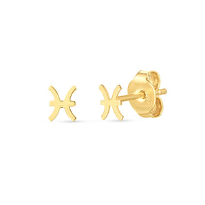 14K Yellow Gold Pisces Stud Earrings