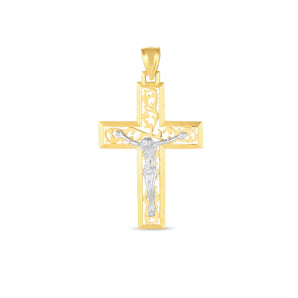 14k Two Tone Gold High Polish Diamond Cut Cross Pendant