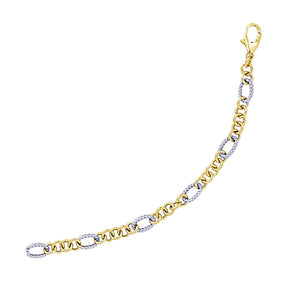 14k Two-Tone Gold Rope Motif Oval and Round Link Chain Bracelet