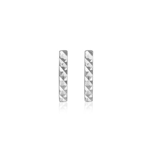 14k White Gold Textured Bar Earrings