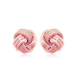 14k Rose Gold Love Knot with Ridge Texture Earrings