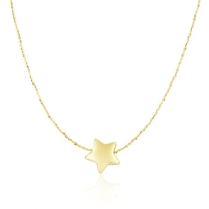 14k Yellow Gold Necklace with Shiny Puffed Sliding Star Charm