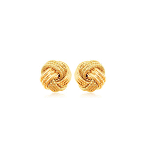 10k Yellow Gold Love Knot with Ridge Texture Earrings