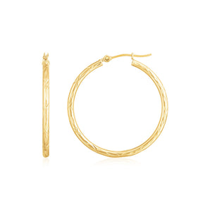 14K Yellow Gold Diamond Cut Hoop Earrings