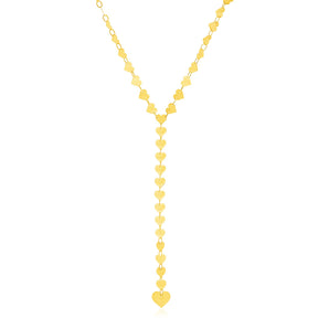 14k Yellow Gold Mirrored Heart Chain Lariat Necklace