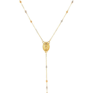 14k Tri Color Gold Lariat Rosary Necklace