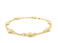 14k Yellow Gold Rolo Chain Bracelet with Puffed Heart Stations