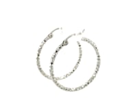 Sterling Silver Faceted Motif Hoop Earrings with Rhodium Plating(2x25mm)