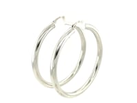 Sterling Silver Rhodium Plated Thick Large Polished Hoop Design Earrings(4x40mm)