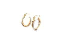 14k Two-Tone Gold Interlaced Hoop Earrings with Hammered Texture