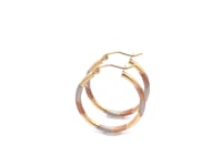 14k Tri-Color Textured Hoop Earrings (2x22mm)