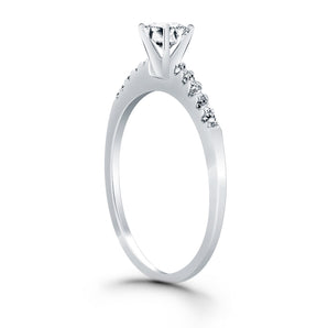 14k White Gold Engagement Ring Mounting with Diamond Band