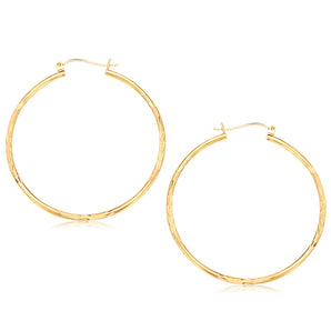 14k Yellow Gold Fancy Diamond Cut Extra Large Hoop Earrings (45mm Diameter)