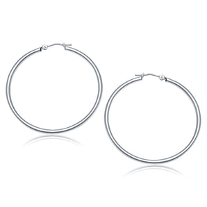 14k White Gold Polished Hoop Earrings (40 mm)