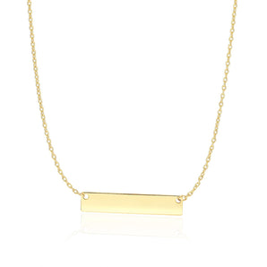 14k Yellow Gold Smooth Flat Horizontal Bar Style Necklace