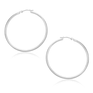 14k White Gold Polished Hoop Earrings (30mm)