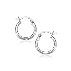 14k White Gold Polished Hoop Earrings (15 mm)