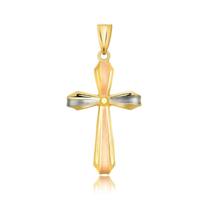 14k Tri Color Gold Cross Motif Pendant with Textured Finish