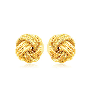 14k Yellow Gold Love Knot with Ridge Texture Earrings