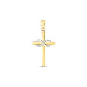 14k Two Tone Gold High Polish Diamond Cut Cross Pendant