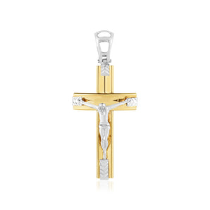 14k Two Tone Gold High Polish Diamond Cut Cross Pendant