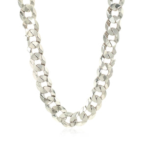 Rhodium Plated 9.5mm Sterling Silver Curb Style Chain