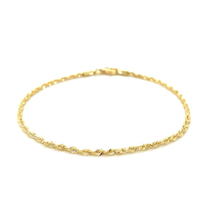 2.0mm 10k Yellow Gold Solid Diamond Cut Rope Bracelet