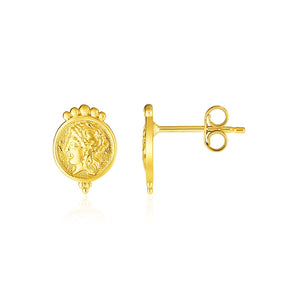 14k Yellow Gold Cameo Motif Post Earrings