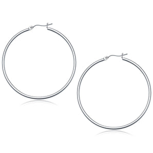 10k White Gold Polished Hoop Earrings (50 mm)