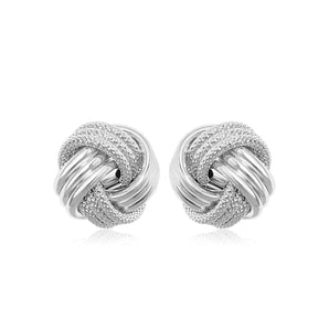 14k White Gold Love Knot with Ridge Texture Earrings