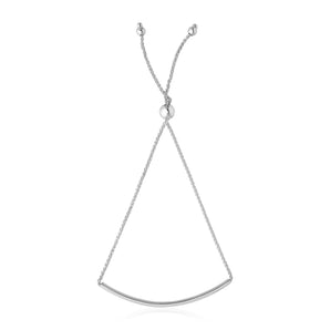 14k White Gold Smooth Curved Bar Lariat Design Bracelet