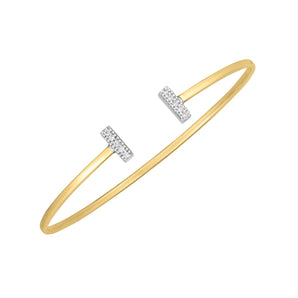 14k Two Tone Gold Diamond Tee Bar Bangle