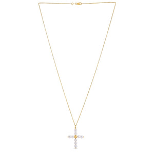 14k Yellow Gold Pearl Cross Pendant