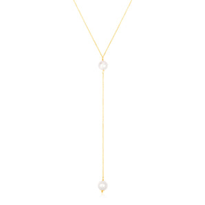 14k Yellow Gold Lariat Necklace with Pearls