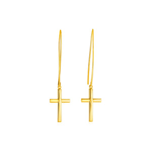 14k Yellow Gold Dangle Cross Earrings